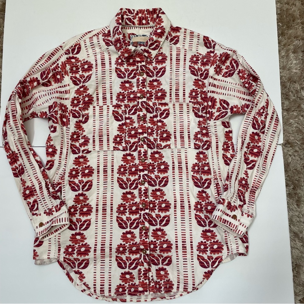 Pilcro Anthropologie Rust Tribal Floral Button Down Shirt Size S
